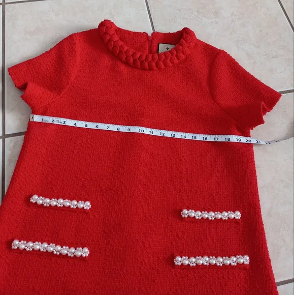 Tuckernuck Red Tweed Jackie Dress Pearl Embellishment L - Picture 13 of 16
